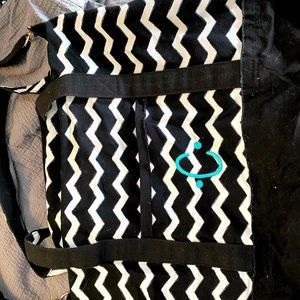 Thirty-One Weekender with “C” embroidered on front. Black chevron stripe.